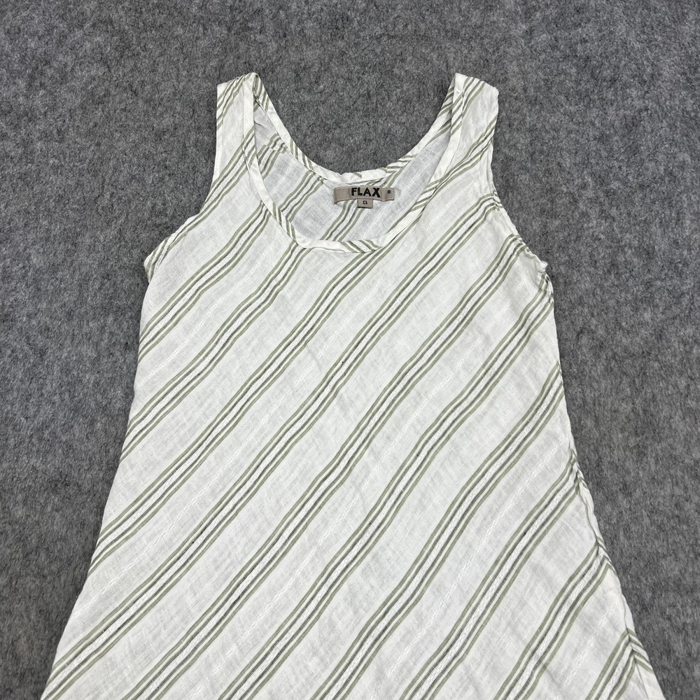 FLAX Dress Womens Small White Green Stripe Linen Sleeveless A Line Tank - Picture 7 of 14